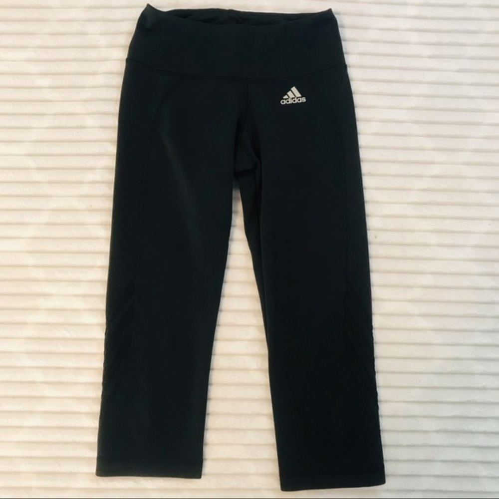Adidas Essentials 3 Stripe Tricot Black Capri Tight Leggings Pants Size Small